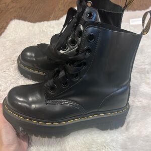 Dr. Martens Black Molly platform Boots with Yellow Stitching